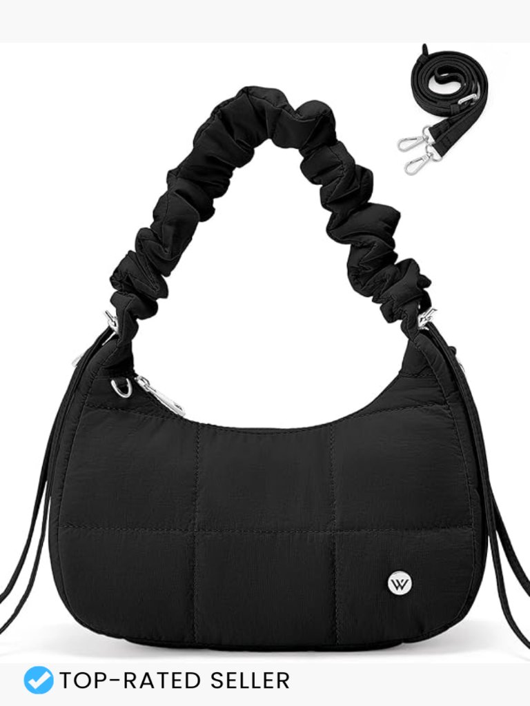 Small Quilted Puffer Crescent Crossbody Shoulder Bag Nylon Daily Purse